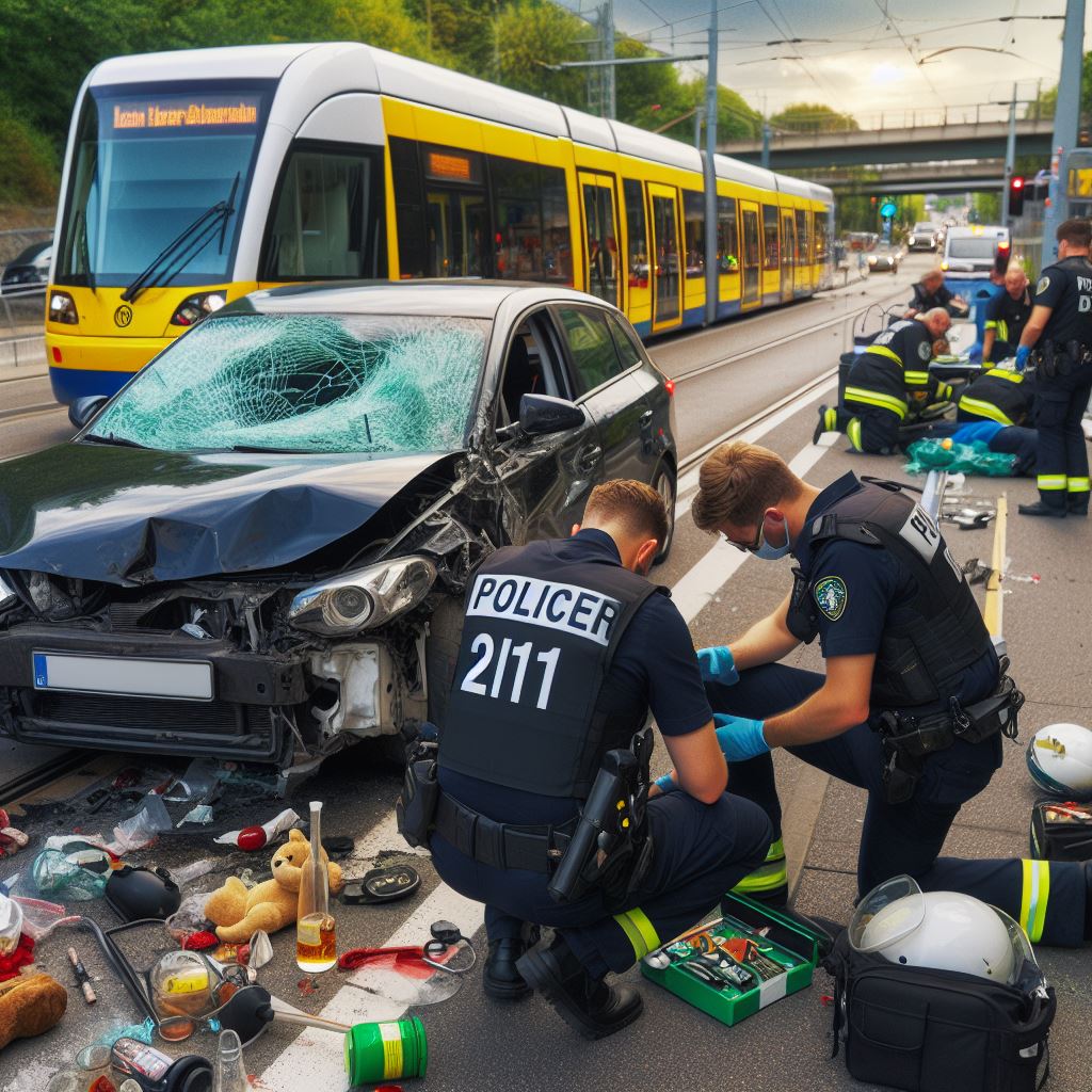 Zwei Per­so­nen ver­letzt bei Ver­kehrs­un­fall zwi­schen Pkw und Stra­ßen­bahn in Bochum — Poli­zei Bochum sucht Zeugen